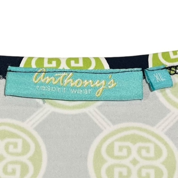 Anthony's XL Dress Geometric Print‎ Long Sleeve Navy Green White Career - Picture 4 of 14